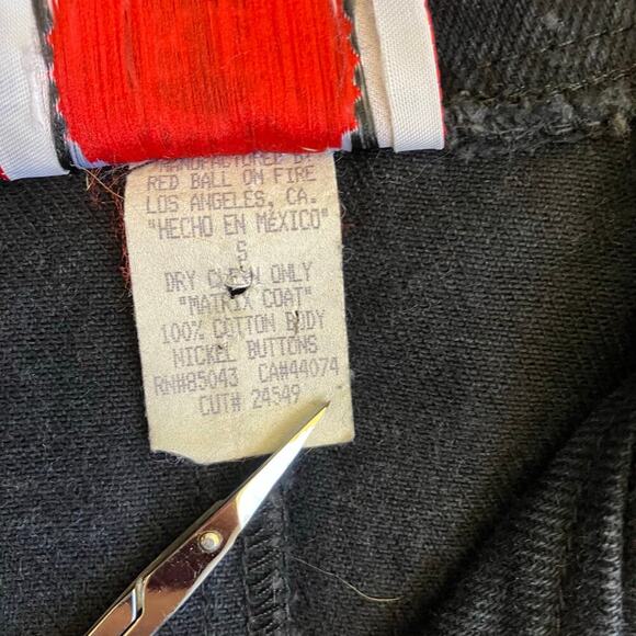 Red Balls On Fire Vtg Matrix Coat Trench Coat Mens Small Black Full Length - Picture 12 of 16